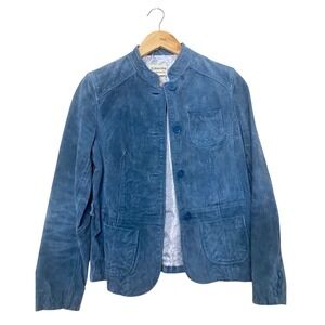 St Johns Bay Blue Washable Suede Leather Jacket Petite Small Mock Neck Button Up